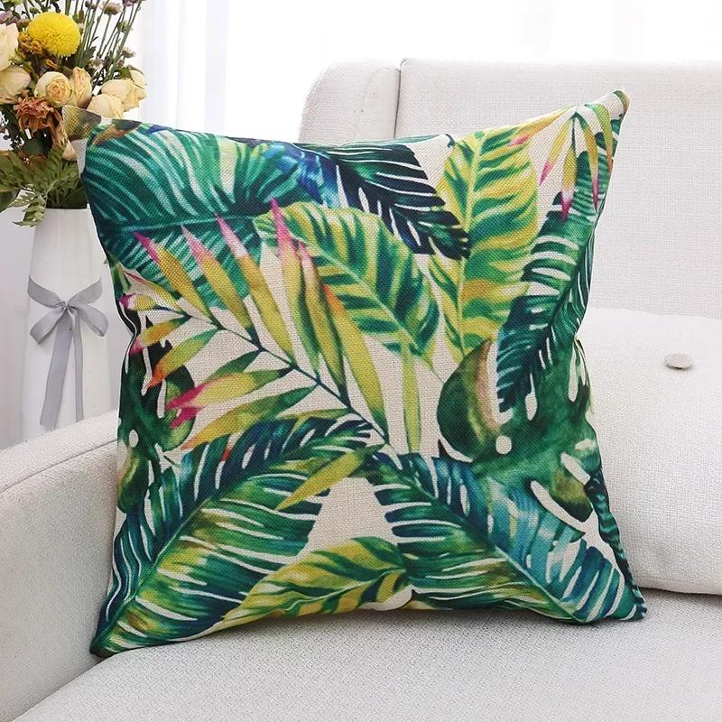 Green Plants and Flowers Cotton and Linen Pillow Customized Linen Car Pillow Sofa Pillow Cover Home Decoration