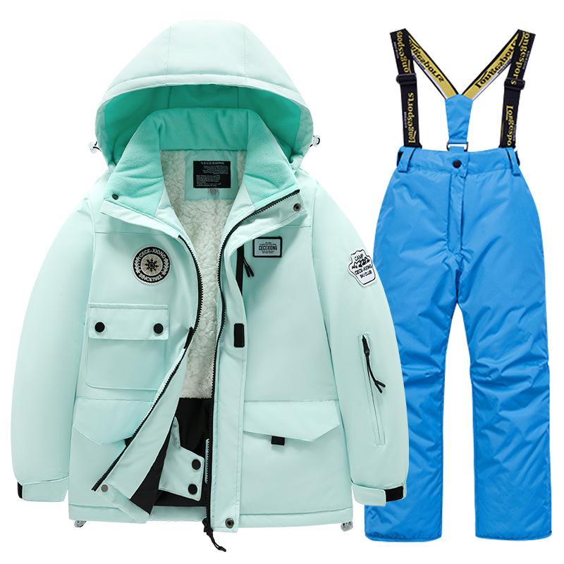 Children's Winter Ski Suit: Fleece-Lined, Waterproof, Windproof, One-Piece Ski Bib Pants for Boys and Girls