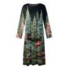 Women's Casual Crew-neck Christmas Print Mid-length Dress Long-sleeved Dress With Pocket