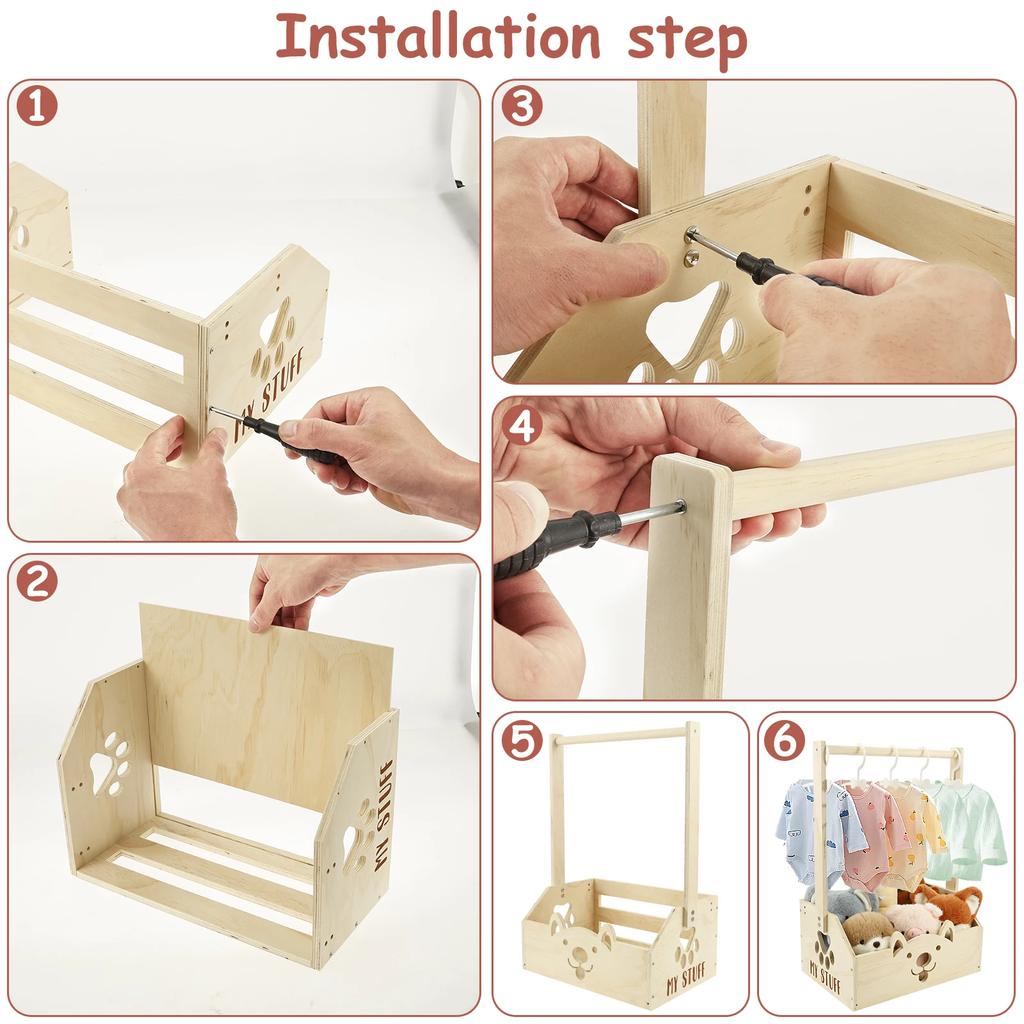 Wood Baby Shower Basket Baby Toys Storage Crate with Hangers and Handle Multipurpose Gift Basket for Boys Girls New Parents