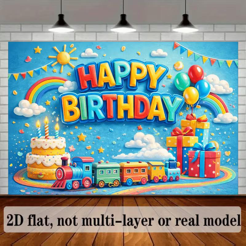 2D Blue Sky Rainbow Sun Happy Birthday Photography Background