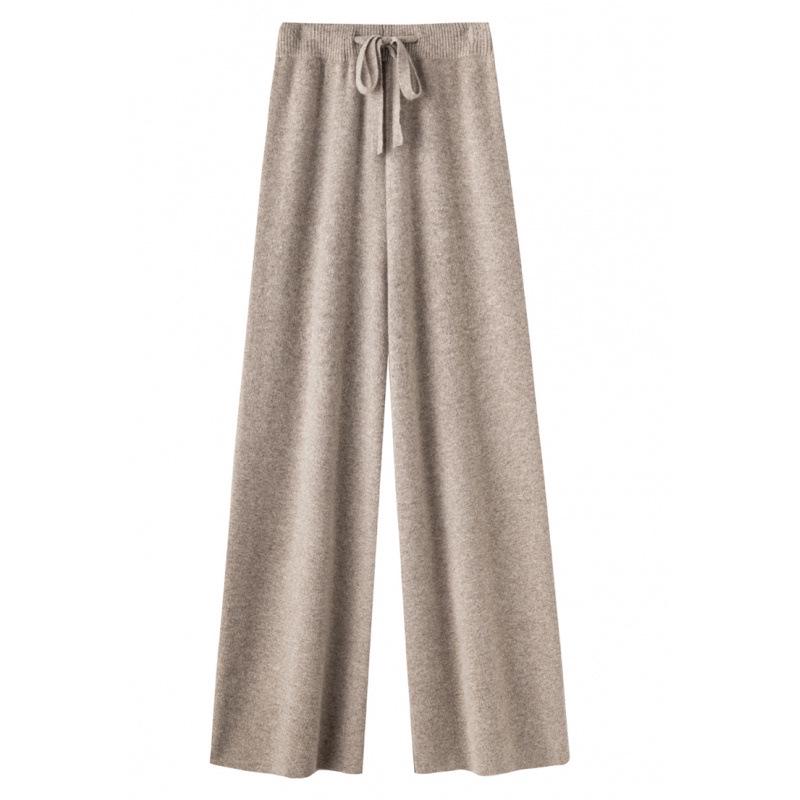 Women's Wool Wide-Leg Cashmere Pants - Soft Drapey Straight-Leg for Autumn and Winter
