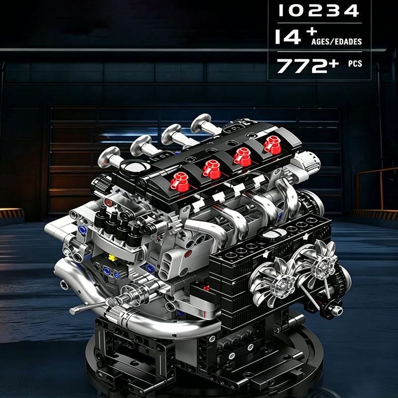 Mould King 10088 535pcs Technical Electrically Driven V8 Engine Building Block Model Kit For Adults Creative Assembly Brick Toys