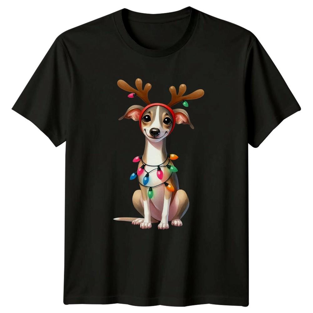 Reindeer Dog Christmas Lights Animal Holiday Unisexs Unisexs Graphic Tee Unisex
