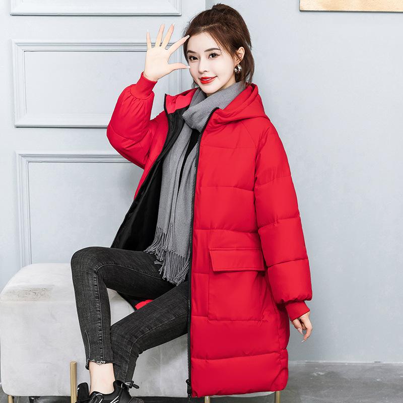 Women's Loose Mid-Length Jacket Casual Jacket Winter Zipper Warm Hooded Jacket