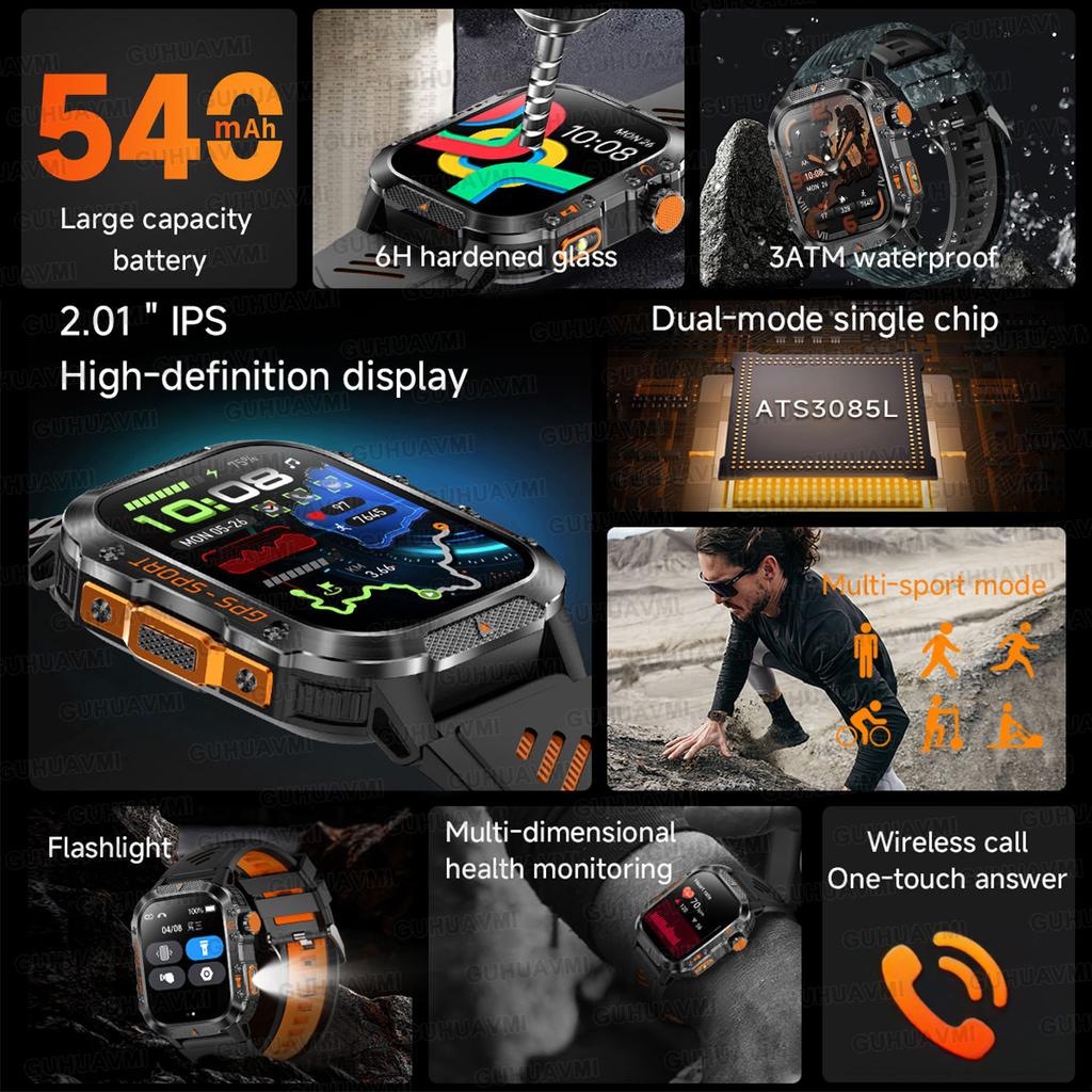 New Outdoor Sport GPS Position Smart Watch Men 10ATM Waterproof Compass Altimeter Bluetooth calling Fitness Smart Watch