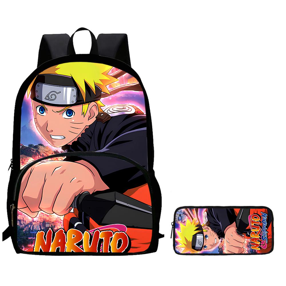 2Pcs Set NARUTO Anime Backpack With Front Pocket & Pencil Bag, School & Daily Use, Lightweight & Durable For Boys Girls Age 6-10