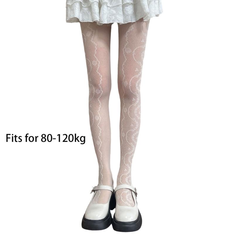 Sheer Mesh Pantyhose Stockings for Women French Elegant Aesthetic Floral Lace Patterned Tights Thin Leggings Hosiery