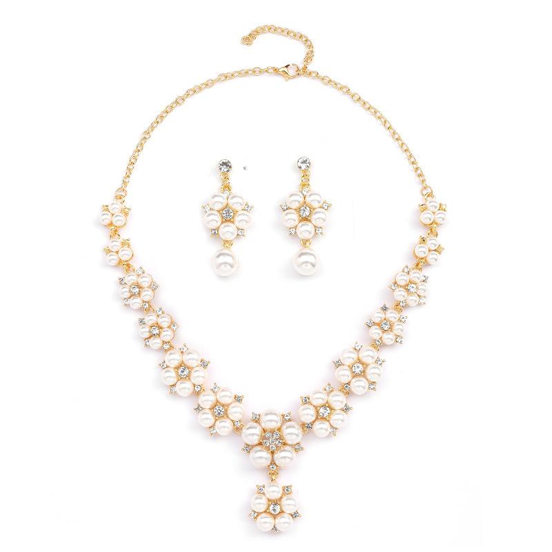 Set Due Pezzi Collana e Orecchini di Perle Elegante Combinazione di Gioielli