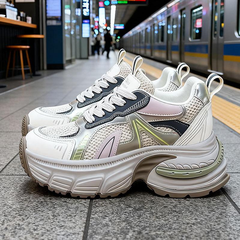 Showing feet Small man thick-soled inner height increase Daddy shoes Women's spring and autumn new mesh sports casual shoes