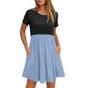 Women's Fashion Casual Loose Round Neck Short Sleeve Colour Block Pocket Dresses