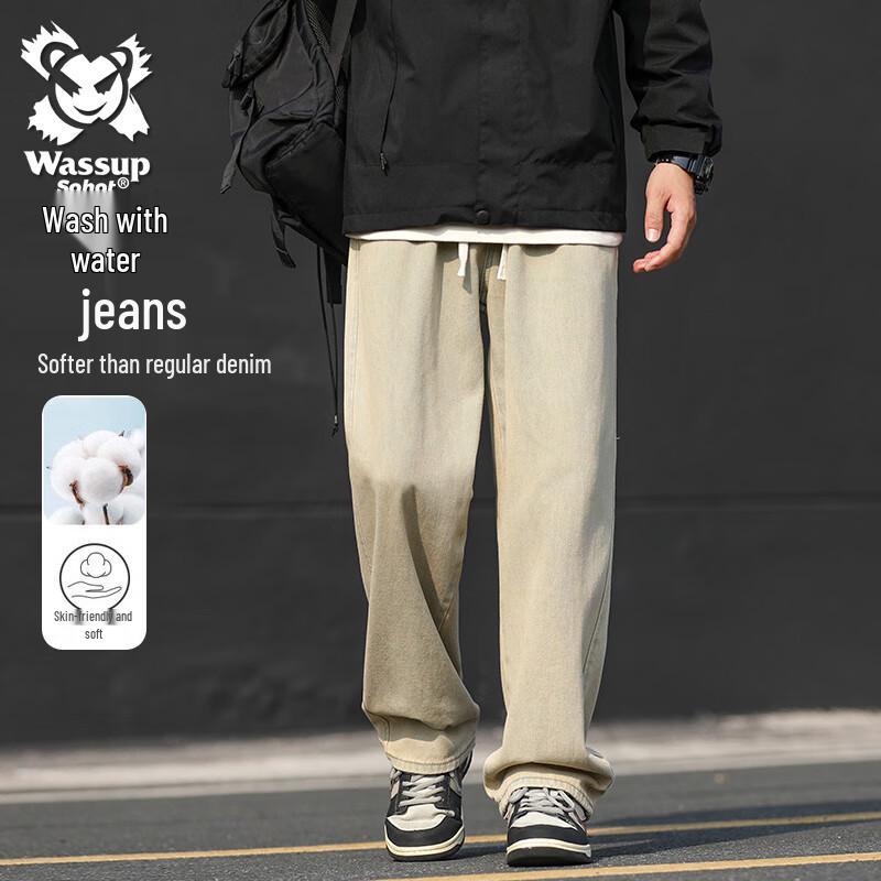

Вассап Sohot Мужские Ретро Выстиранные Джинсы Прямого Покроя Свободного Кроя 2XL