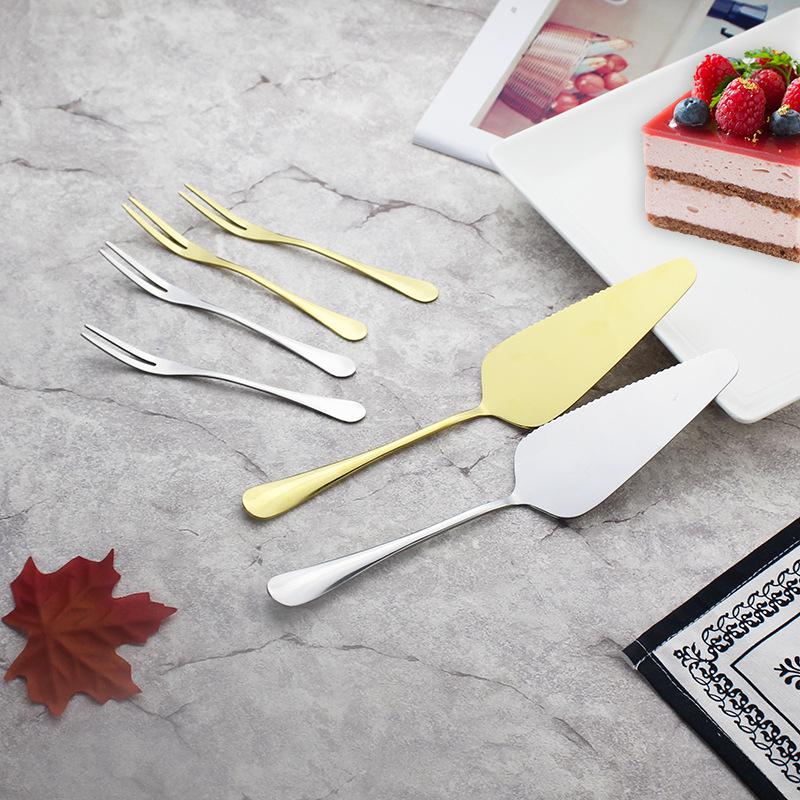 

Набор лопатки для пиццы из нержавеющей стали и золотой вилки для торта/десерта с логотипом Silver Fruit Fork