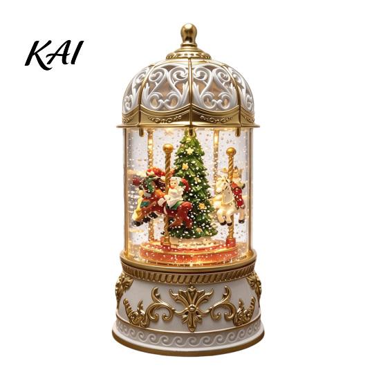 Decorative Snow Ball Christmas Lantern, Lighted Lantern with Music Swirling Glitter, Animated for USB /Battery Operated Holiday Home Decoration