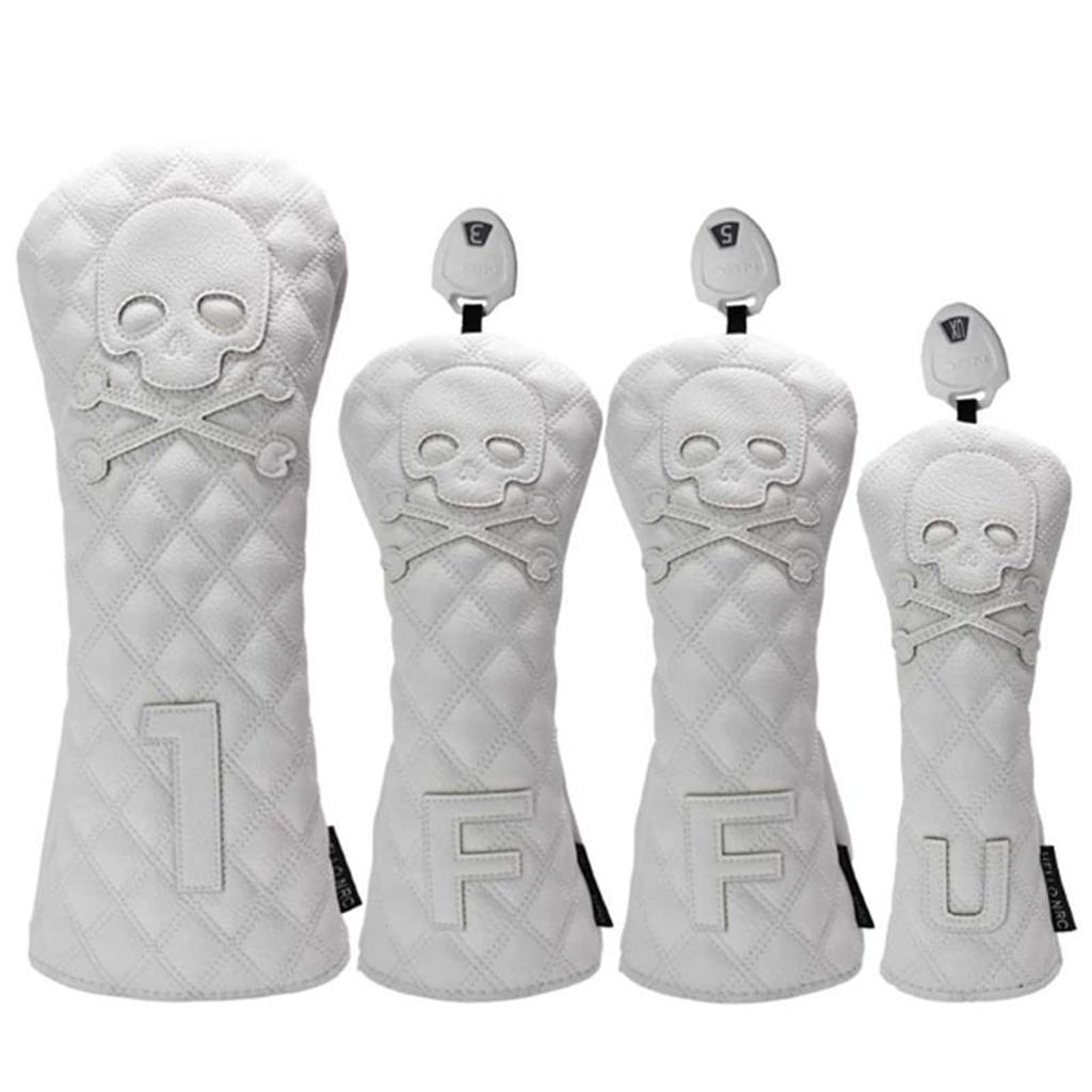 Golf Head Cover Driver Cover Wood FW Cover Utility UT Cover Skeleton Diamond with Conversion Tag Set (Diamond White, 4-piece (DR1+FW2+UT1))