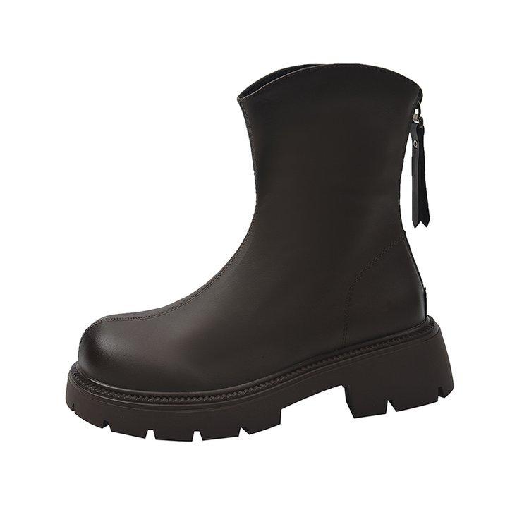 Bruna korta stövlar dam nya höst nya mångsidiga vardagliga bakre dragkedja damstövlar tjocksulade Martinstövlar smala cigarettstövlar
