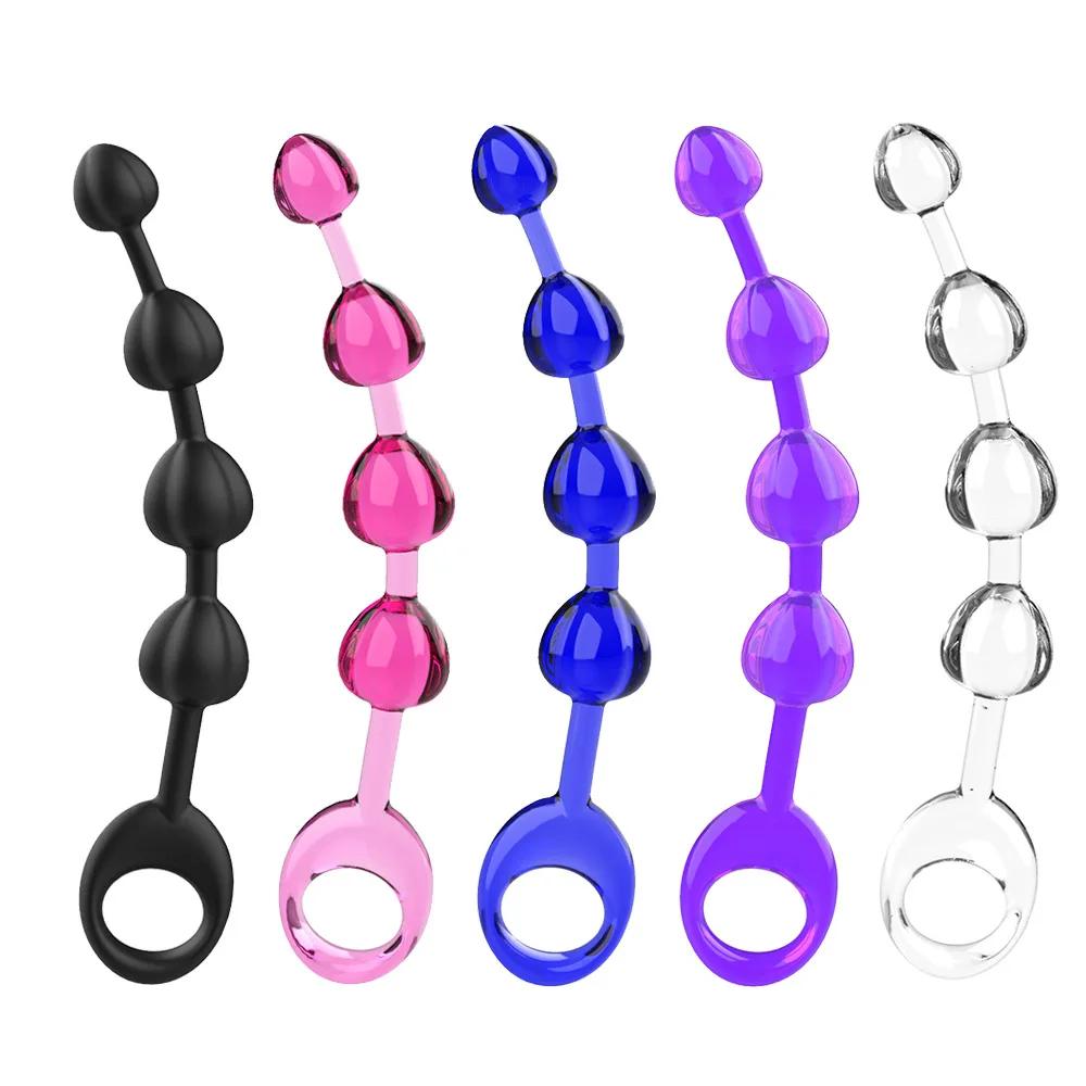 Soft Rubber Anal Plug Beads Long Orgasm Vagina Clit Pull Ring Ball Butt Toys for Adults Women Men Stimulator Sex Accessories
