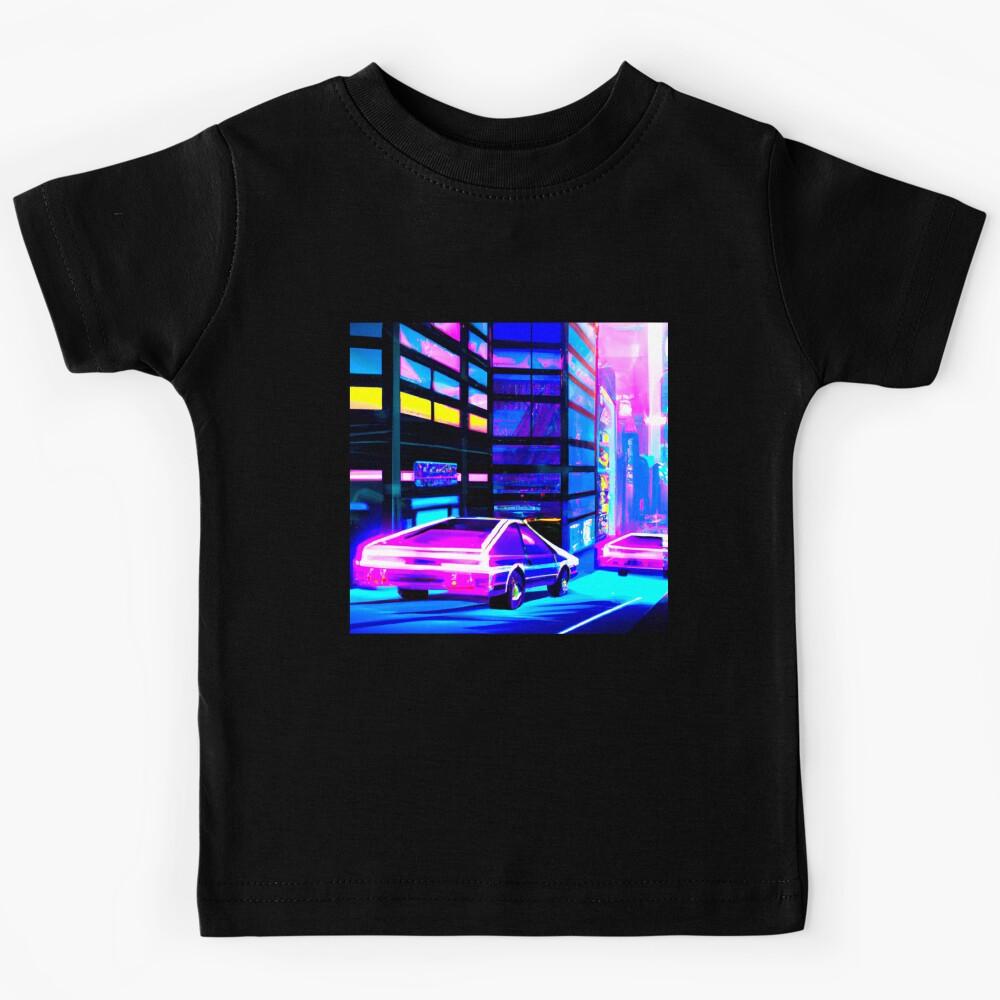 Cyberpunk car chase  in synthwave city Kids T-Shirt 140