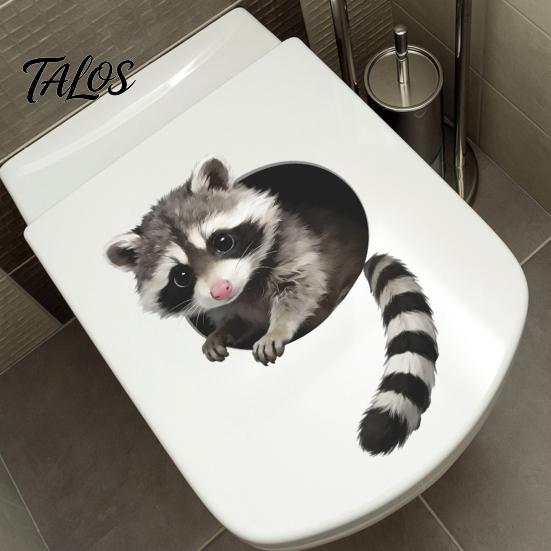 Kreative 3D-Blickende Waschbär-Toilettenaufkleber, Selbstklebender Toilettensitz-Aufkleber, Wasserdichter PVC-Wassertank-Aufkleber, Abziehbar und Aufklebbar Waschbär-Abziehbilder für