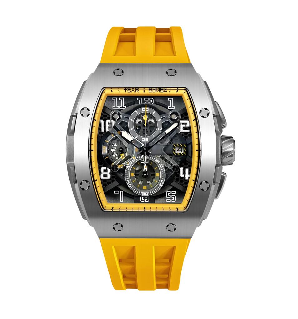 TSAR BOMBA Men's Watch 50M Water-Resistant Minimalist Tonneau Dial Sapphire Crystal Silicone Strap Japanese Movement