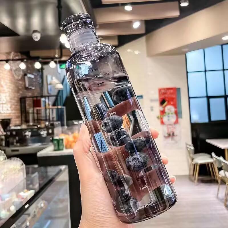 2024 Trendy Plastic Time Scale Water Cup – Stylish High-Value Drinking Cup, Popular Design Water Bottle with Scale Marks