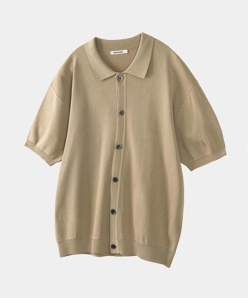 Excontainer Essential Collar Half Knit Cardigan (Beige)