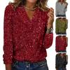 Breathable Premium Blouse Soft Long Sleeve V Neck Loose Women Shirt Daily Party Club Commute Sequin Lady Pullover