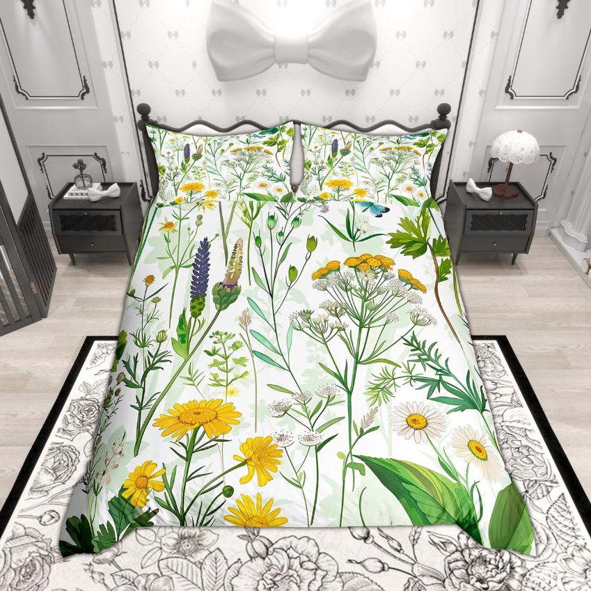 Homewish Chic Flower Floral Duvet Cover Set For Girls Women Spring Garden Bedding Set Botanical Blossoms Bedroom Set