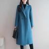 Women Autumn Winter Solid Color Woolen Coat Lapel Long Sleeve Two Buttons Pockets Mid-length Woolen Cardigan Outwear