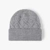 Unisex Winter Knitted Beanie Hat With Diamond Pattern Warm Soft Wool Blend Cuffed Skull Fashion Cold Weather Headwear  Women Men