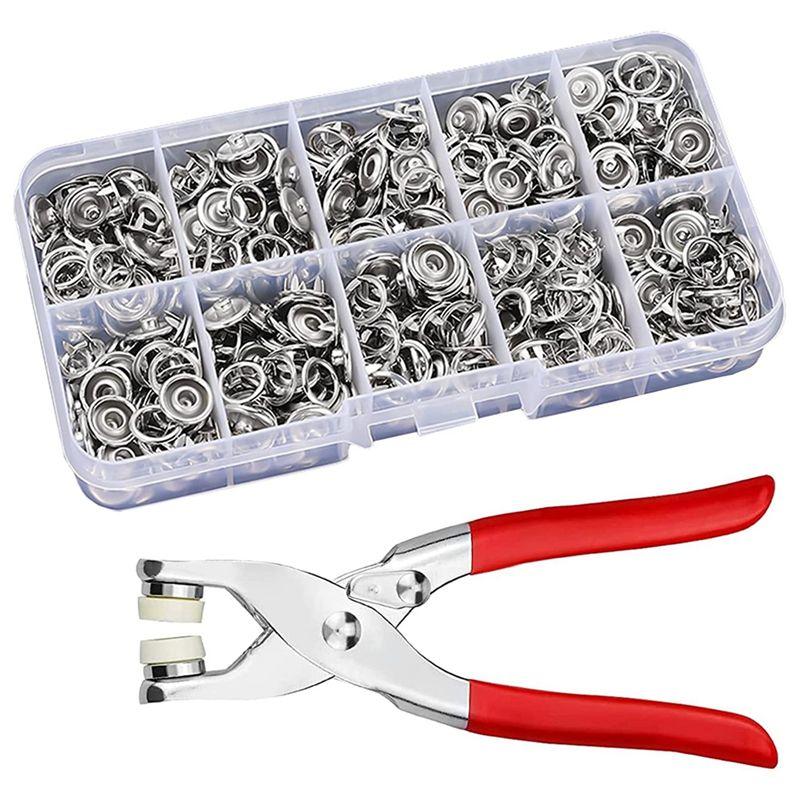 

ABUL-Set Of 100 Press Studs, Metal Press Studs Set With Pliers, Seamless Press Studs,Children s Pocket Cap,Starter Set 9.5 Mm срібний