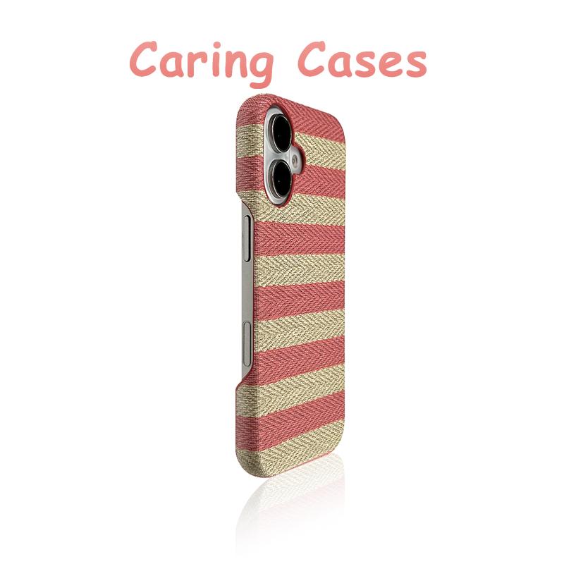 For iPhone 17 Pro Max Case Red Stripe Cloth-Texture Slim Minimalist Protective Cover Compatible with iPhone 16 15 14 13 12 11