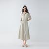 ELLE French Minimalist Design Lapel Waist-Defining Casual Versatile Color-Block Solid Embroidered X-Stripe Midi Dress Short Sleeve Dress L8ALM039