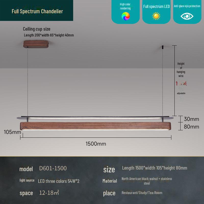 Minimalist North American Black Walnut Chandelier: Zen-Inspired Long Strip Lamp for Restaurants and Bars