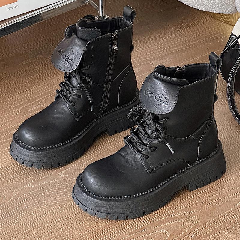 

Women s Retro Thick Sole Motorcycle Boots - 2025 Autumn/Winter British Style Height Increasing Short Workwear Boots 40
