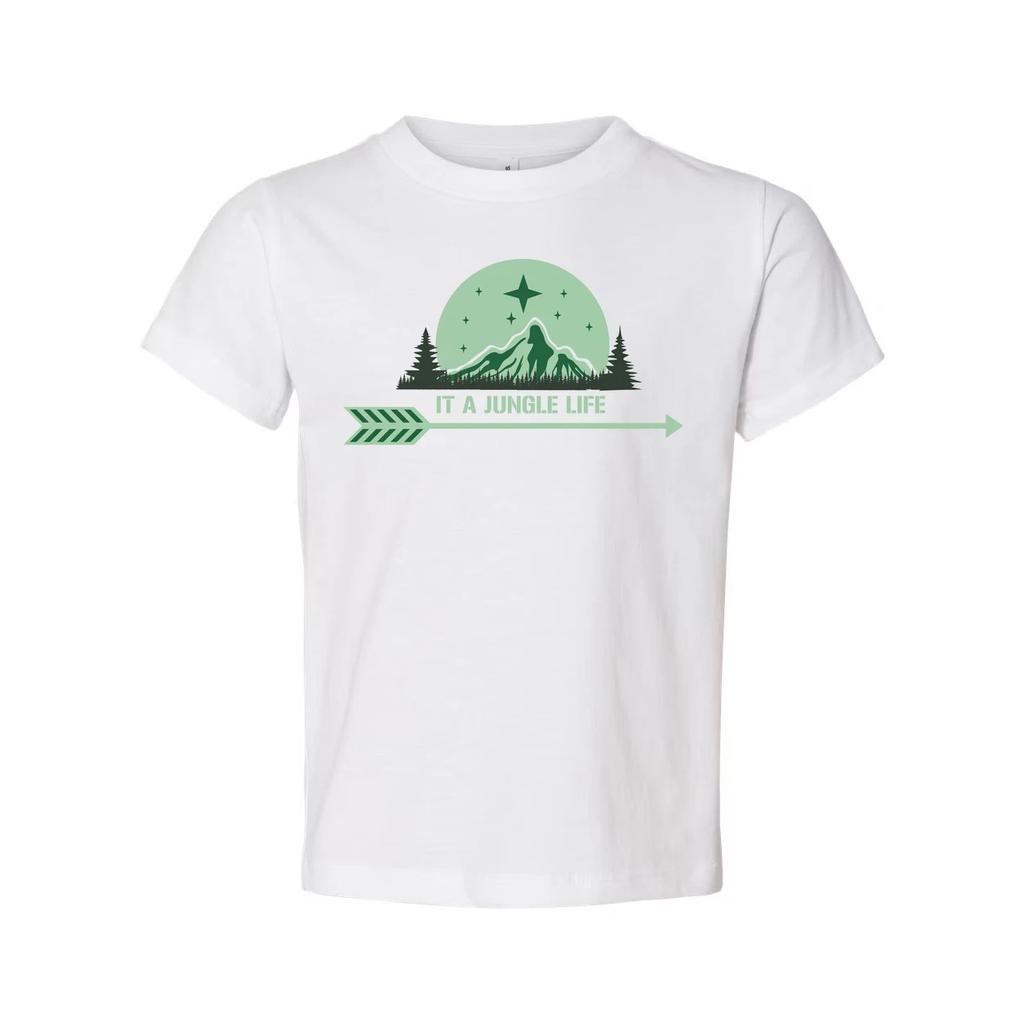 Unisex Graphic T Shirt With Mountain Jungle Scene And Arrow It A Jungle Life Tex