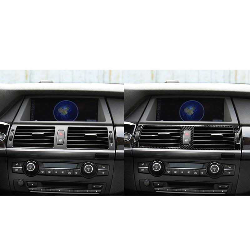 Real Carbon Fiber Car Accessories Center Air Vent Decorative Trim Cover Soft Sticker For BMW X5 E70 2008-2013 X6 E71 2009-2014