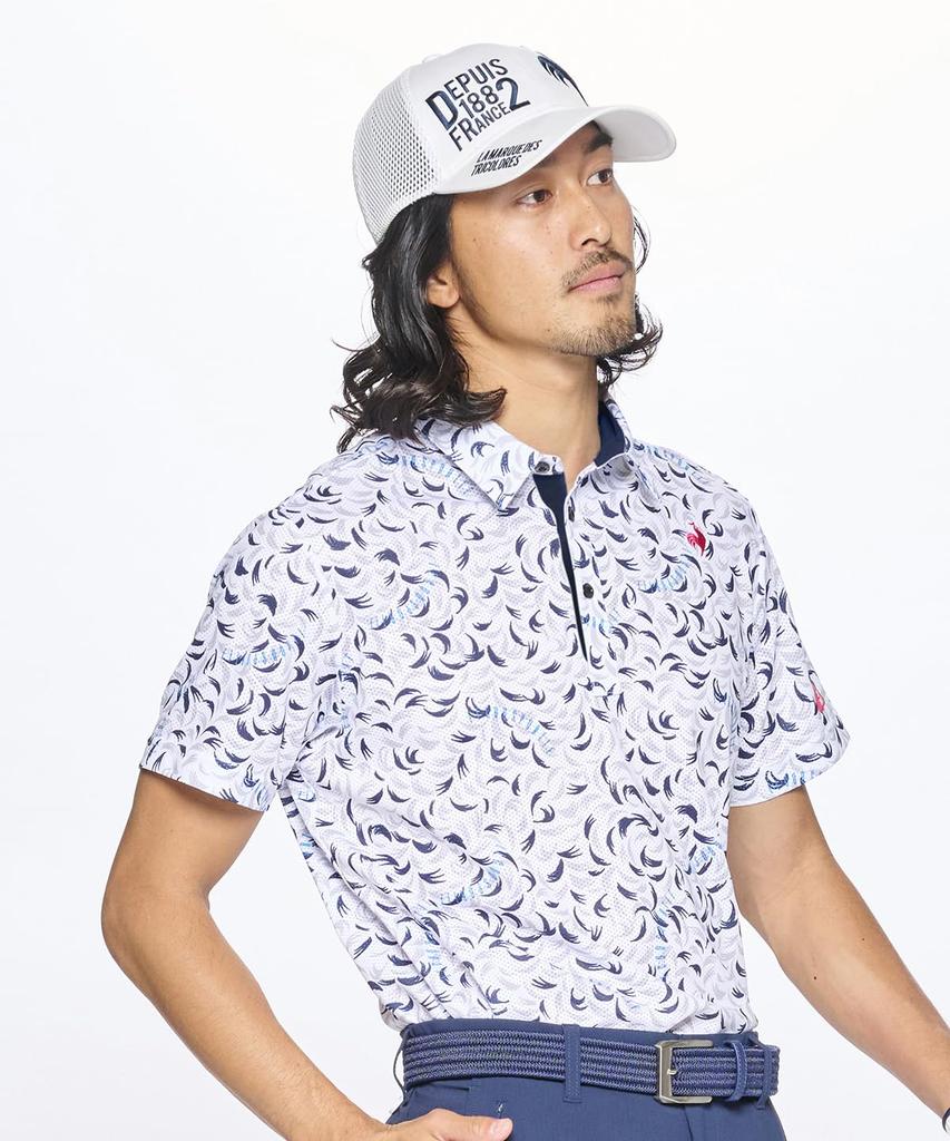Coq Sportif cool to the highly WH00 [Le Golf] Short-sleeved shirt, all-over pattern, sweat-wicking, quick-drying, stretch-forcer, touch, breathable,