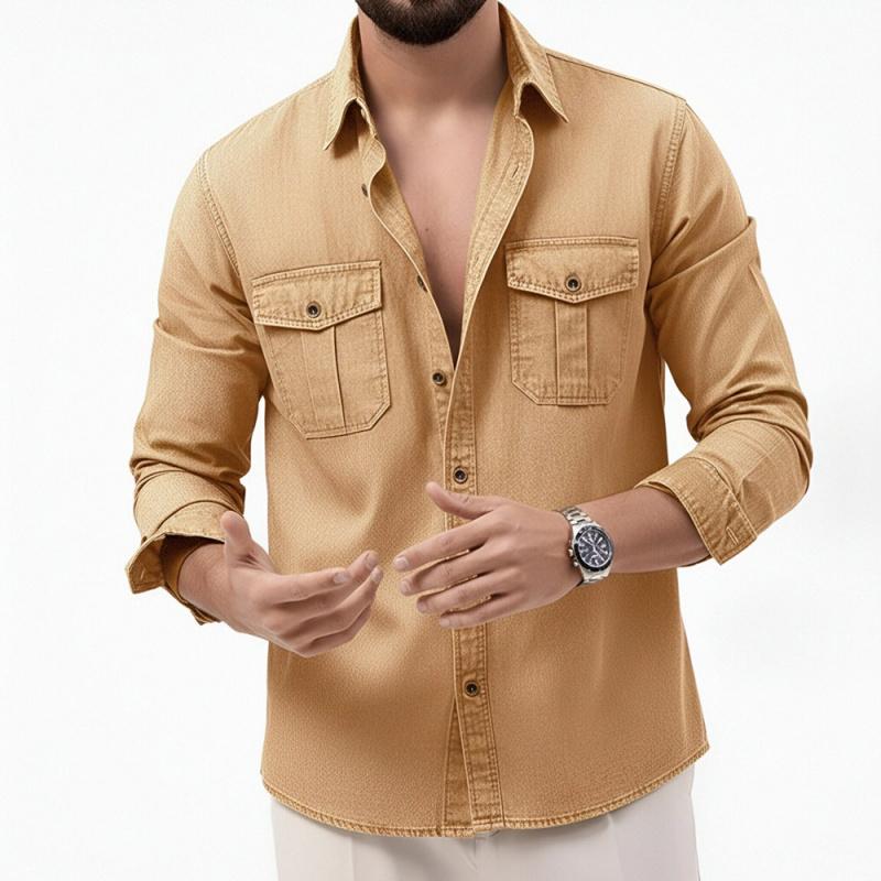 2026 Spring and Autumn Casual Solid Color Simple Shirt Men's Fashion Long Sleeve Jacket
