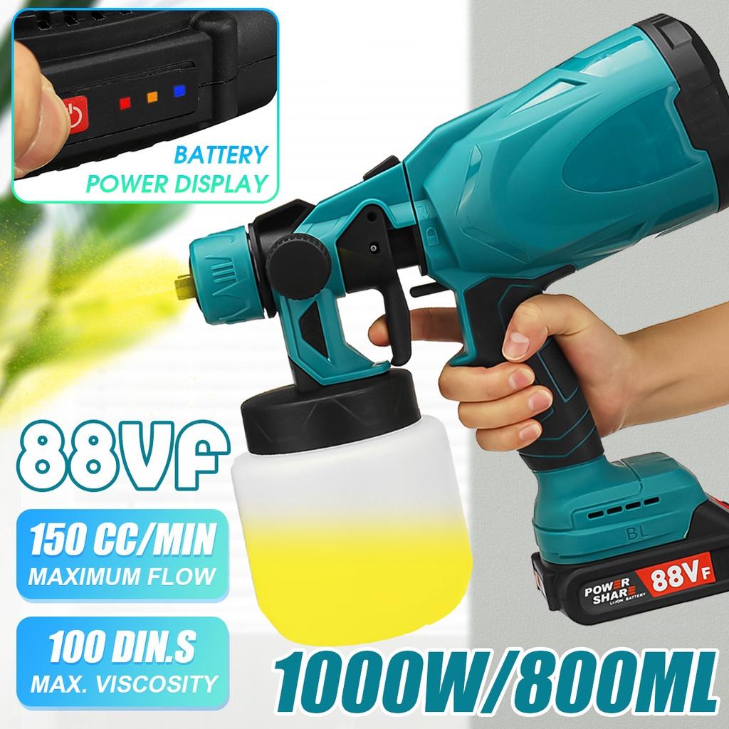 1000W 800ML Cordless Electric Spray Guns with 3Nozzle Flow Control Airbrush High Power Paint Sprayer For 18V Battery