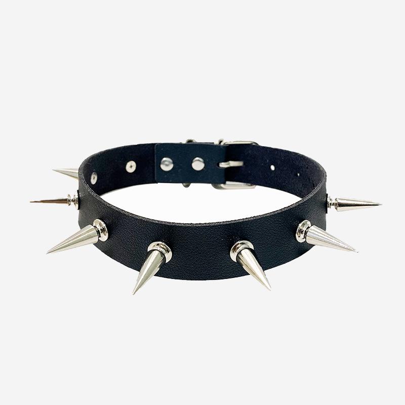 

Панк Стиль Ожерелье-чокер с шипами и заклепками с цепочкой для ключиц чёрный