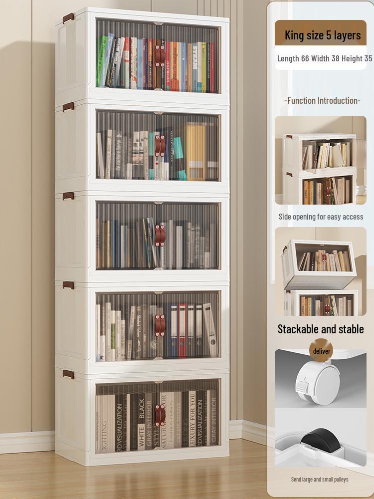 Foldable Children's No-Assembly Dustproof Bookshelf & Floor-Standing Multi-Layer Storage Rack