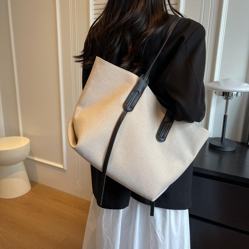 Torba płócienna o dużej pojemności damska nowa moda prosta torba na ramię tekstura przenośna torba typu tote