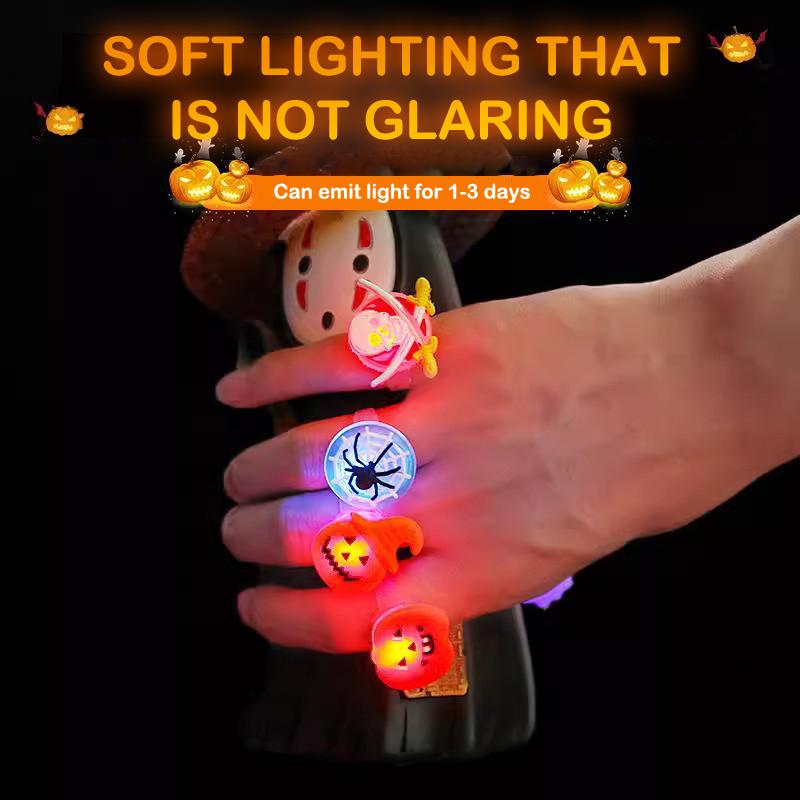 Kids Halloween Glow Rings 10-50 Pcs-Luminous LED Jewelry for Trick or Treat,Halloween Party Favors with Glow in The Dark Effect