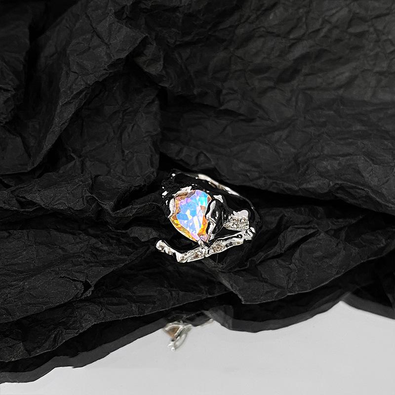 Sparkling Gemstone Open Ring Women'S Niche Design Sense Personality Index Finger Ring Light Luxury High-End Ring
