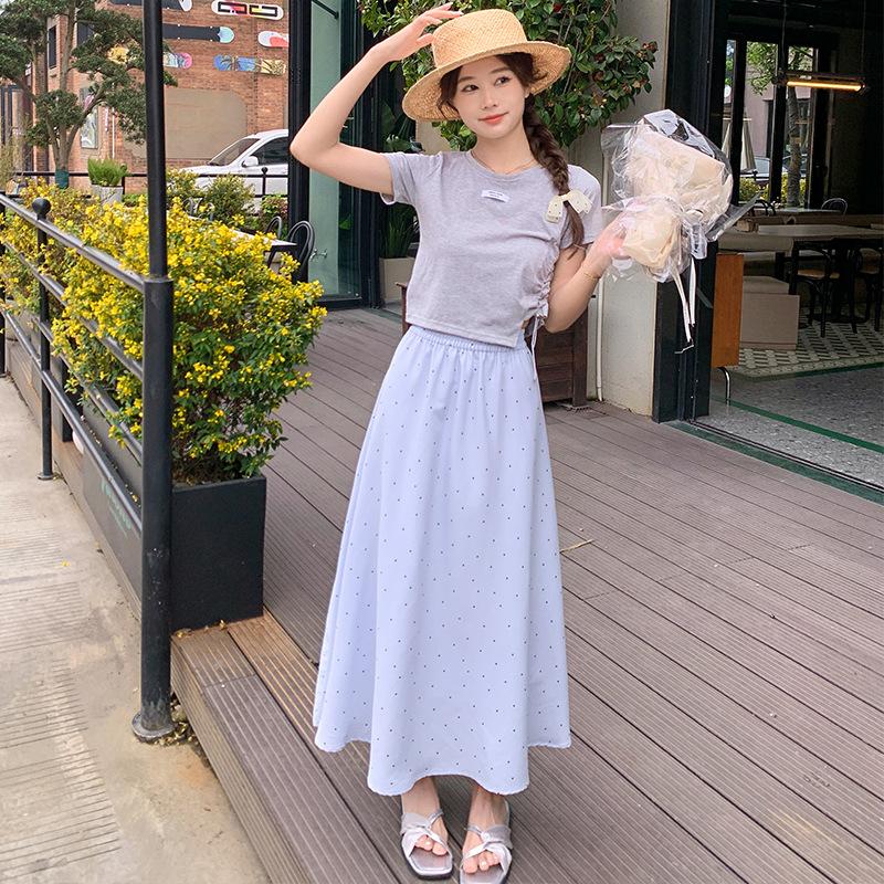 White Polka Dot Skirt for Women New Arrival Summer Drooping Elastic Waist Covering Hips A-line Skirt Gentle Style Long Skirt