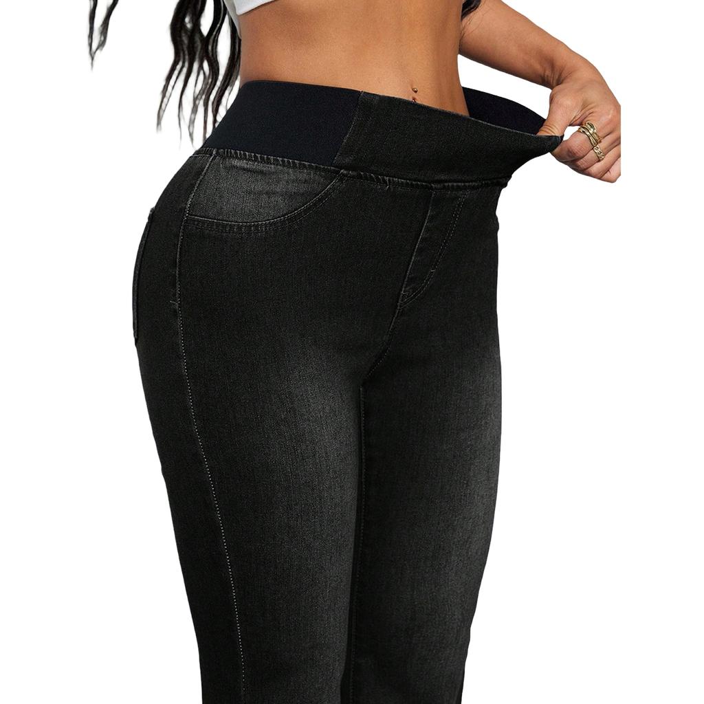 Women's Casual Flared Jeans with Wide Leg Hem Denim Pants for Daily Wear
