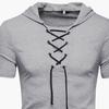 Men T-shirt Pure Color Lace-up Breathable Casual Summer Top for Daily Wear