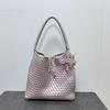 Pearl White Hand-Woven Tote Bag - Large Capacity Commuter Shoulder Bag for Women, Relaxed Feel, Elegant Design