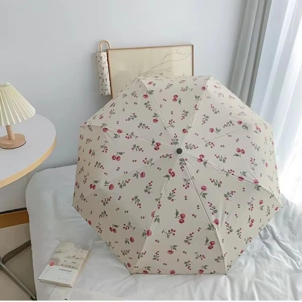 

New Retro Design Manual Umbrella Lightweight Bend Hook Handle Rain Umbrella Foldable Cherry Pattern Sun Umbrella Outdoor Aluminum&8K